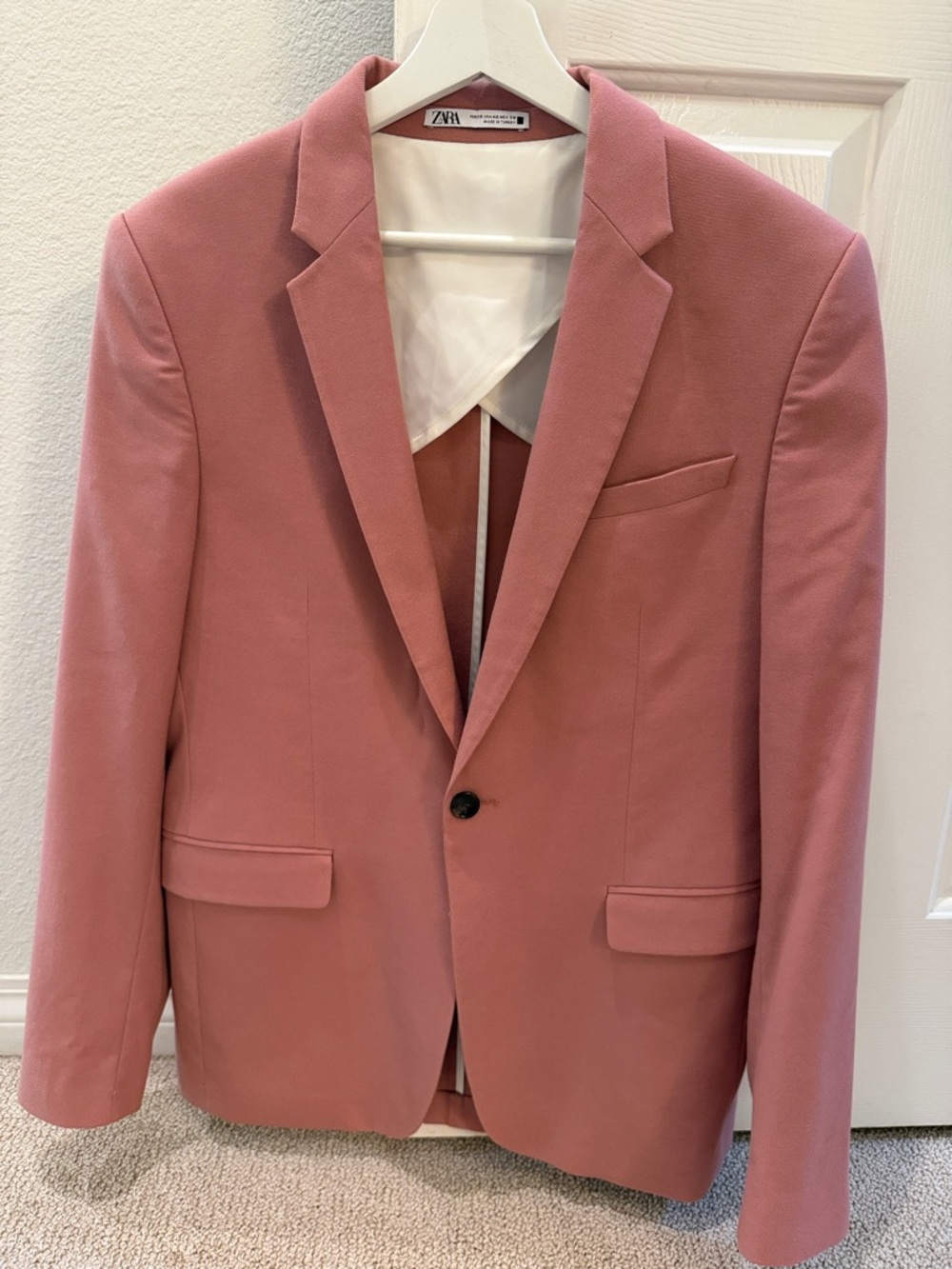ZARA Men's Dusty Rose Single-Breasted Blazer